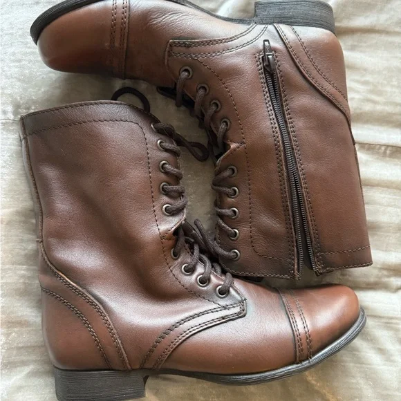 Steve Madden Troopa Brown Leather Combat Boots 9.5 - Picture 3 of 6